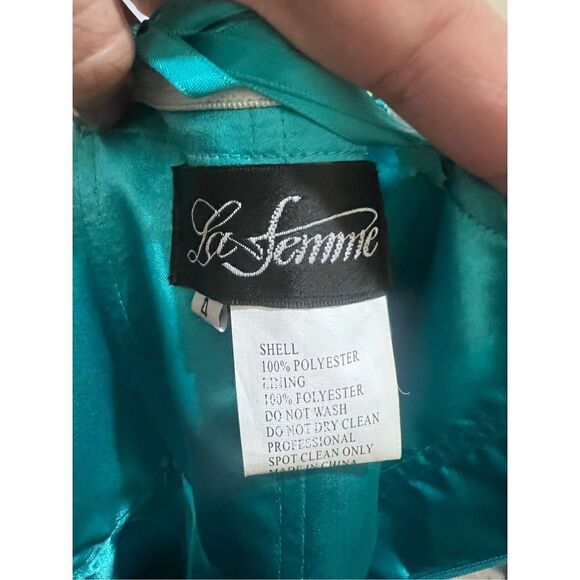 La Femme women’s strapless beaded gold and teal gown, sz 4 prom gala - Picture 7 of 8